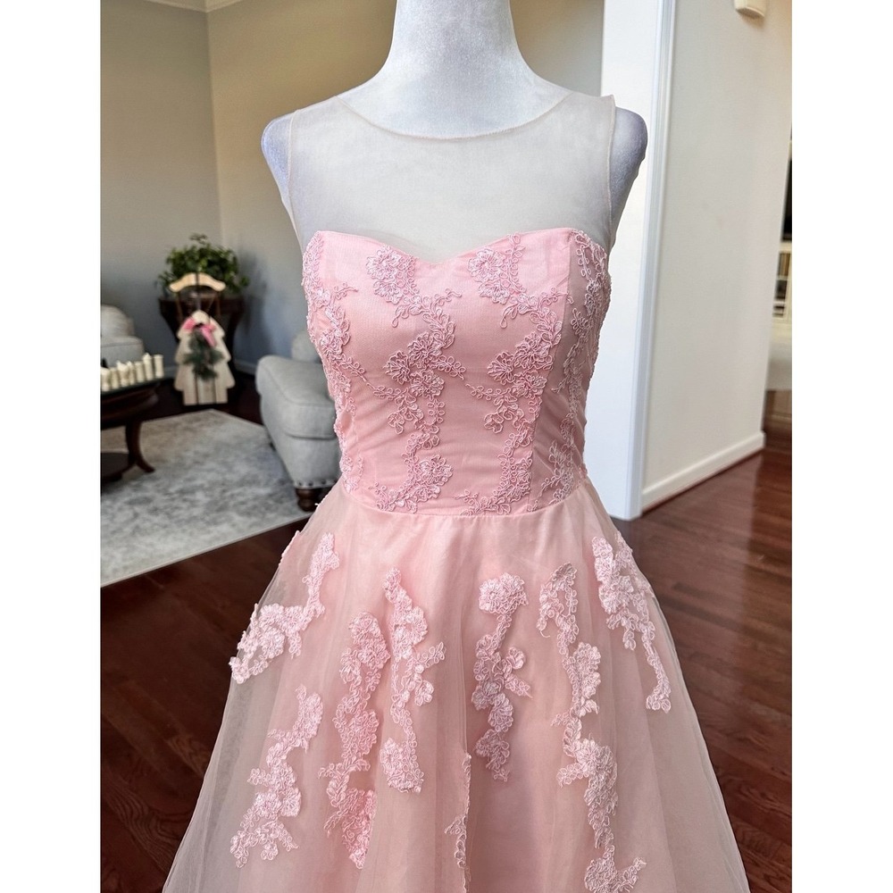 Vintage Steppin Out Baby Pink Embroidered Tulle Sheer Cocktail Dress Size Small - Picture 5 of 11